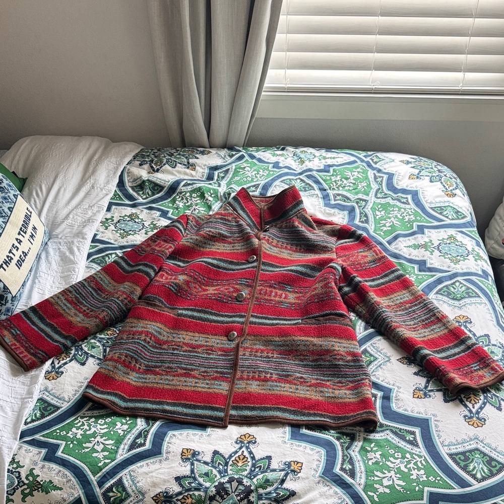 EUC Aztec Striped Red Button-Up Jacket
